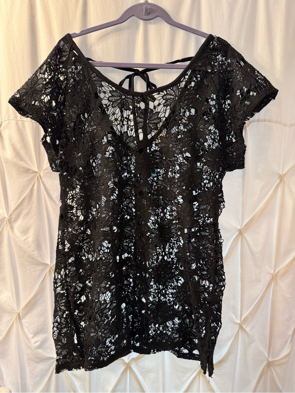 Swim Coverup, Black Crochet Lace, Size Large